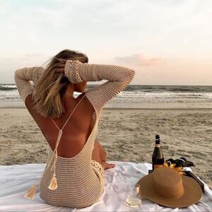 flook the label arden mini dress crochet 100% cotton dress